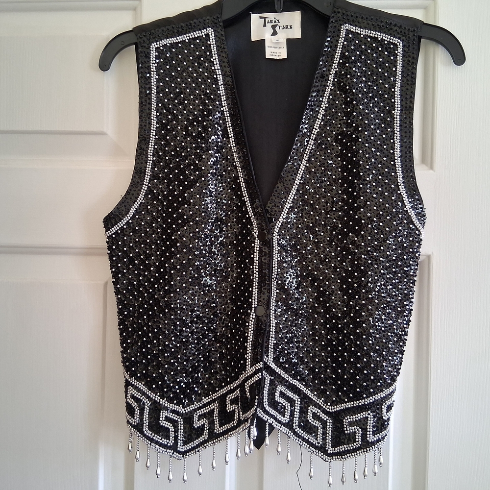 Tara's Stars Women's Black Sequin Vest